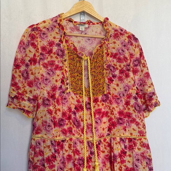 Sundance Ingrid Effortless Floral Bohemian Dress with Tassel Detail Size L Lined - Picture 3 of 12